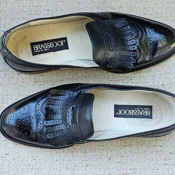 Brassboot Men Shoes Black Leather Loafer Kiltie Slip On Size 9.5M Made Italy main image 7